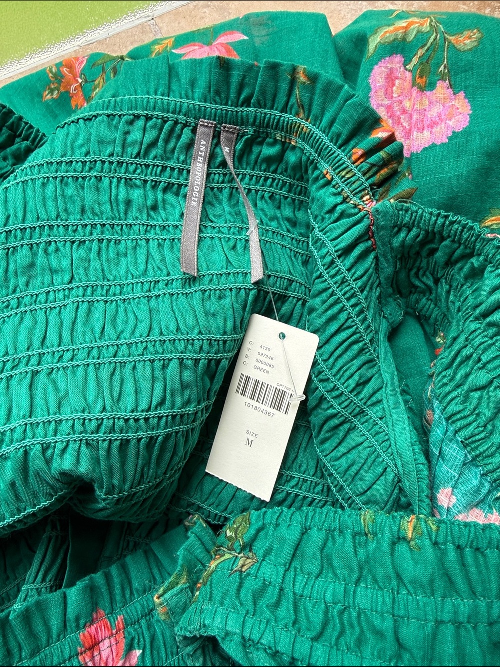 Anthropologie Peregrine Square Neck Midi Dress Pockets Smocked Flounce Teal Pink - Picture 15 of 16